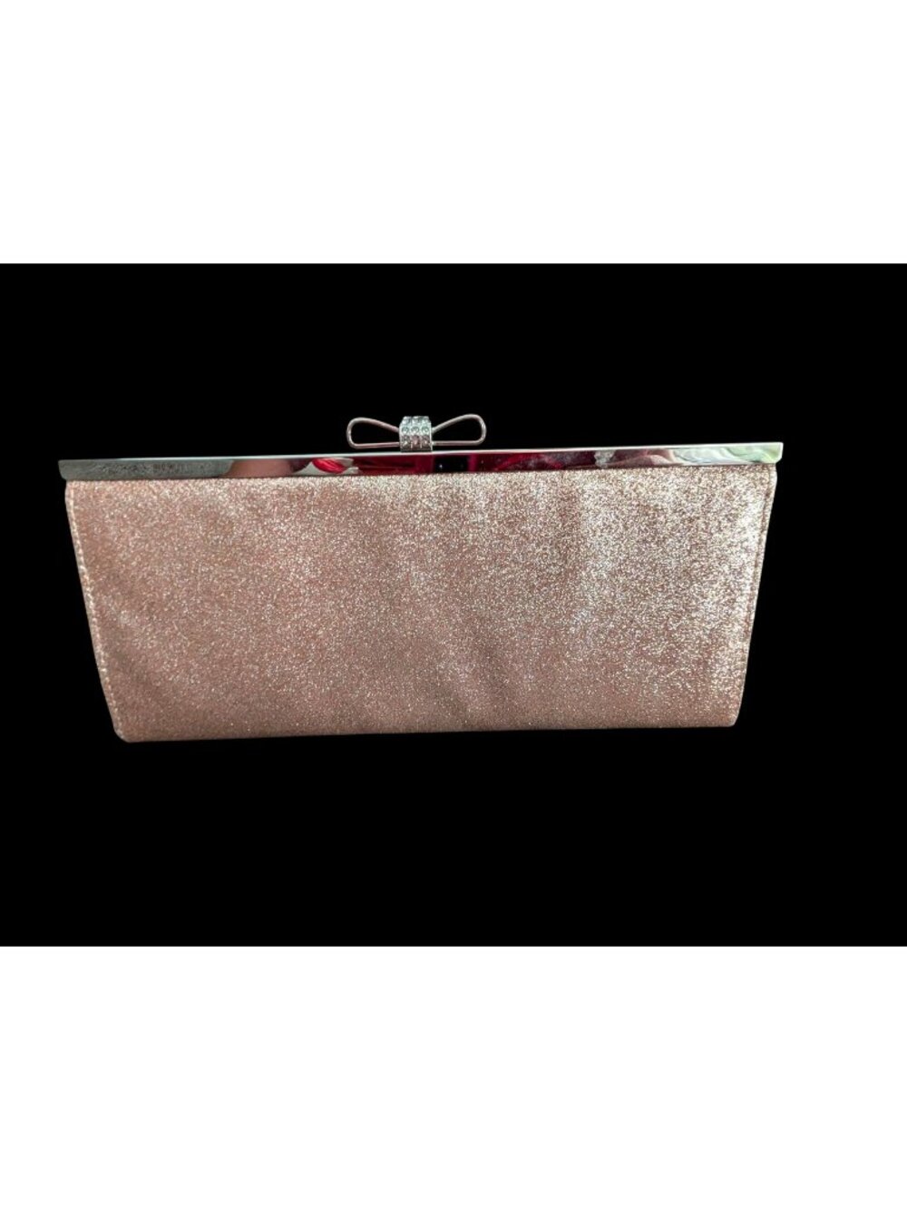 INC International Concepts Carolyn Glitter Clutch Purse With Rhinestone Bow Acce